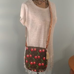 Crossbody Purse Brown w/Cherries